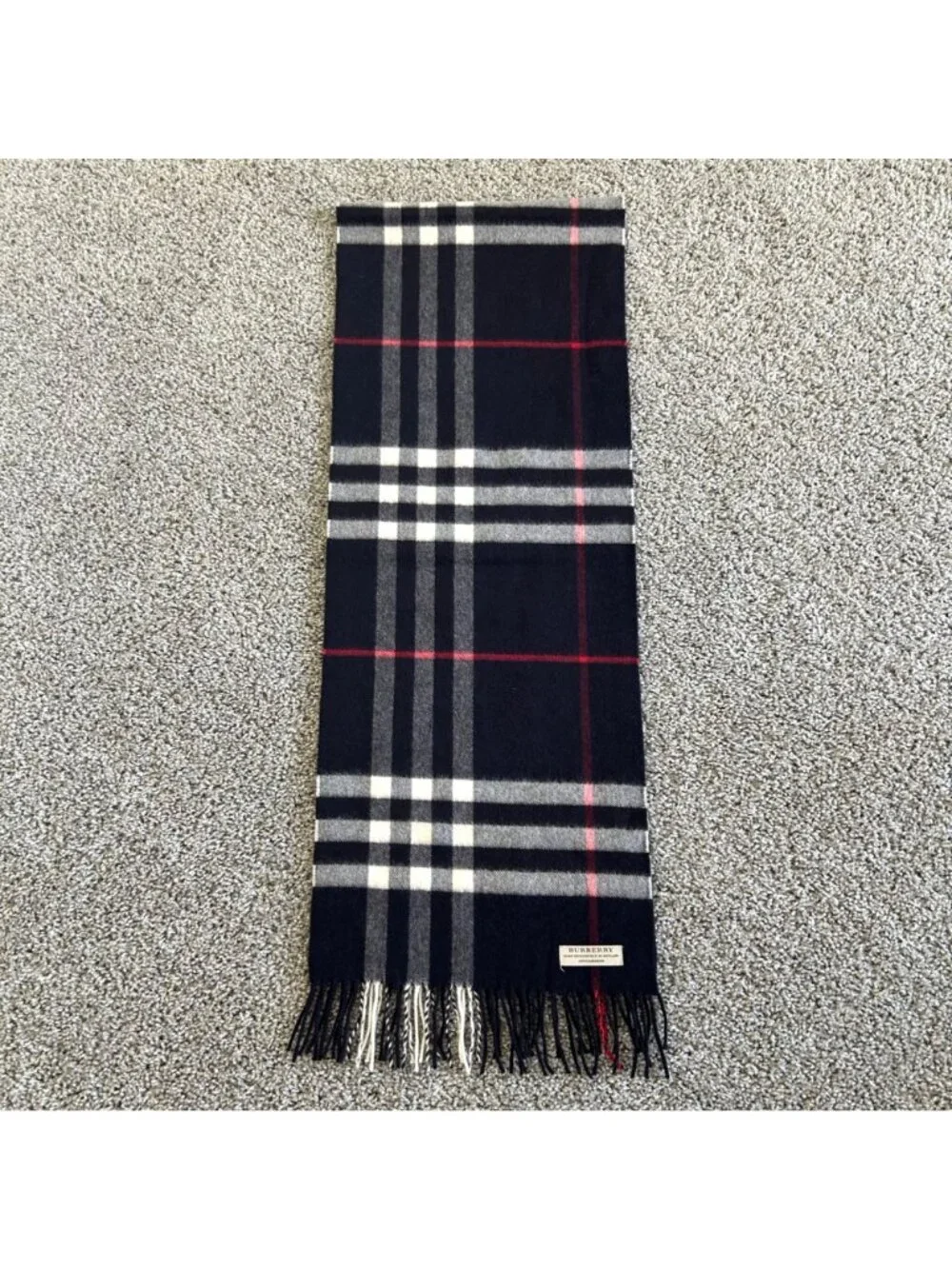 Burberry Black 100% Cashmere Checkered Scarf With Fringe Made In Scotland